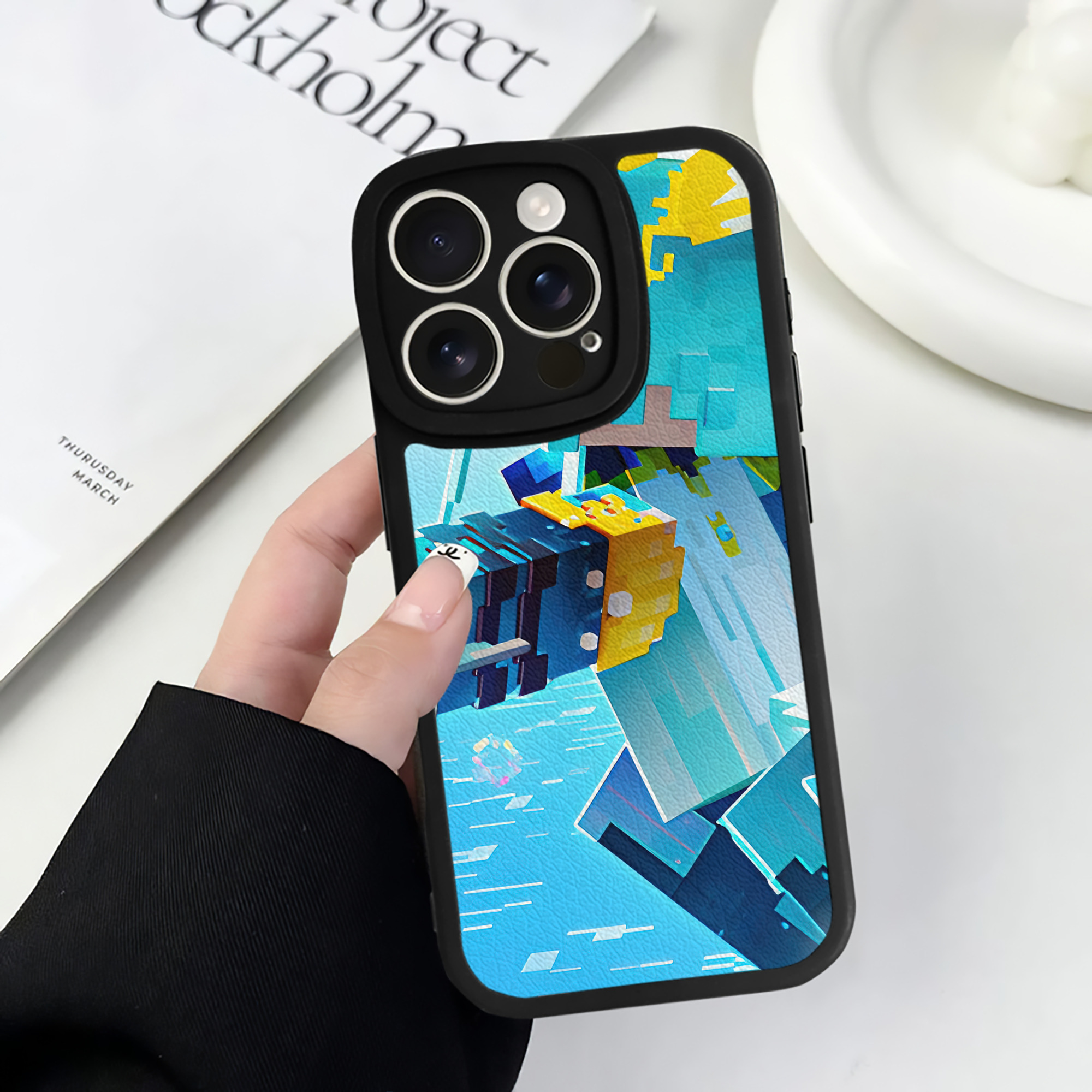 （画像用） マインクラフト ブロックの世界 Minecraft MC Block world 【iPhone 16シリーズ対応】シリコンスマホケース（レザー調） 材質：シリコン